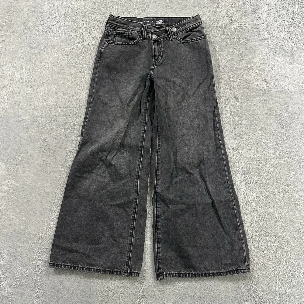 Old Navy Wide Leg Jeans Girls Kids 10 Black Super Baggy High Rise School Pockets